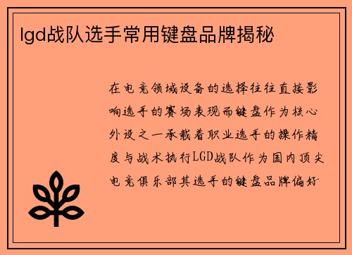 lgd战队选手常用键盘品牌揭秘
