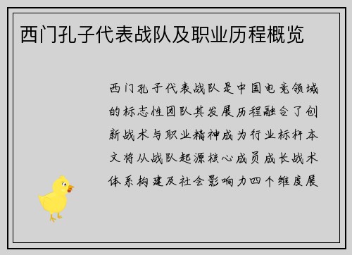西门孔子代表战队及职业历程概览