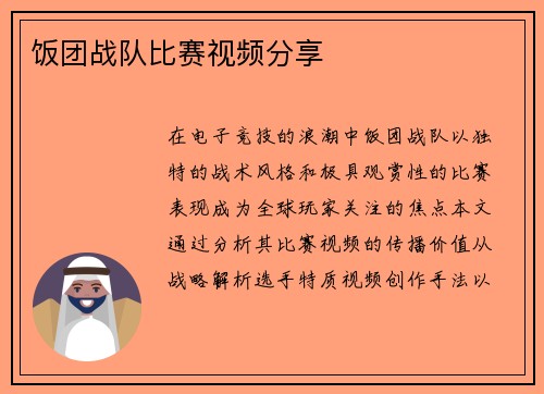 饭团战队比赛视频分享